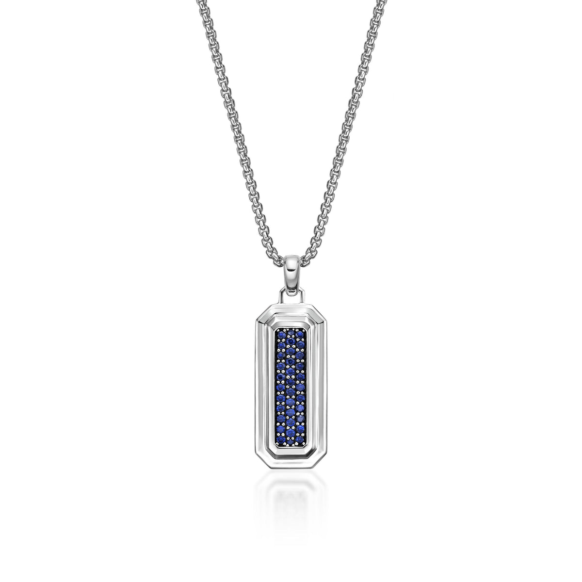 Reversible Lapis Lazuli and Created Sapphire Dog Tag Pendant in Sterling Silver, 24"