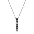 Vertical Bar Skull Pendant in Sterling Silver and Black Agate, 24"