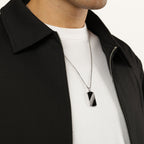 Black Onyx Dog Tag Pendant with 0.25 Natural Diamond cttw in Sterling Silver, 24"