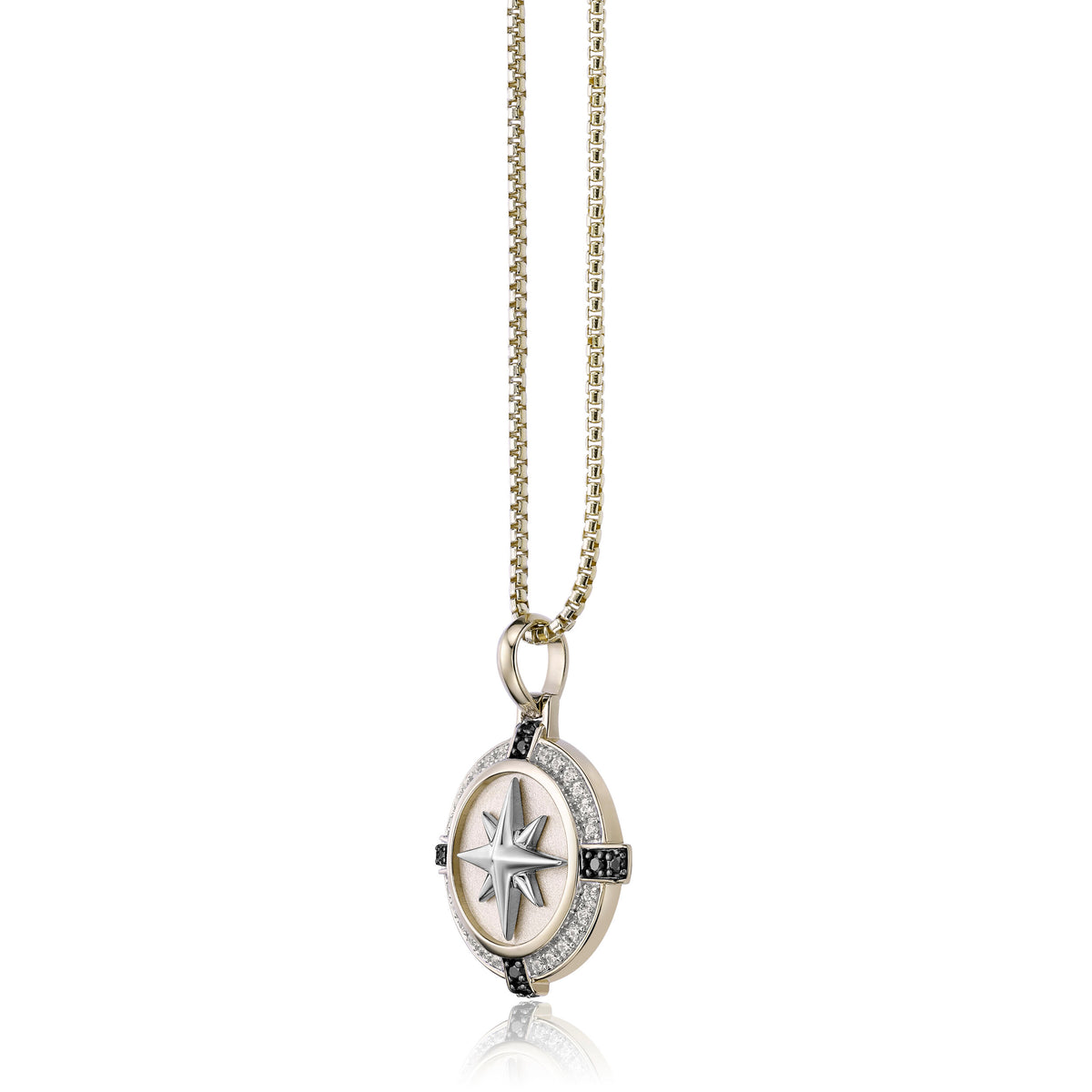 0.34 cttw Black and White Diamond Medallion Pendant in Yellow Gold Plated Sterling Silver, 24" 