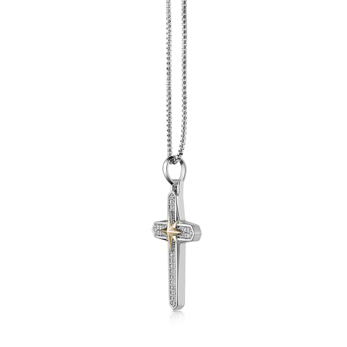 0.49 cttw Natural Diamond Cross Pendant in Sterling Silver, 24" 