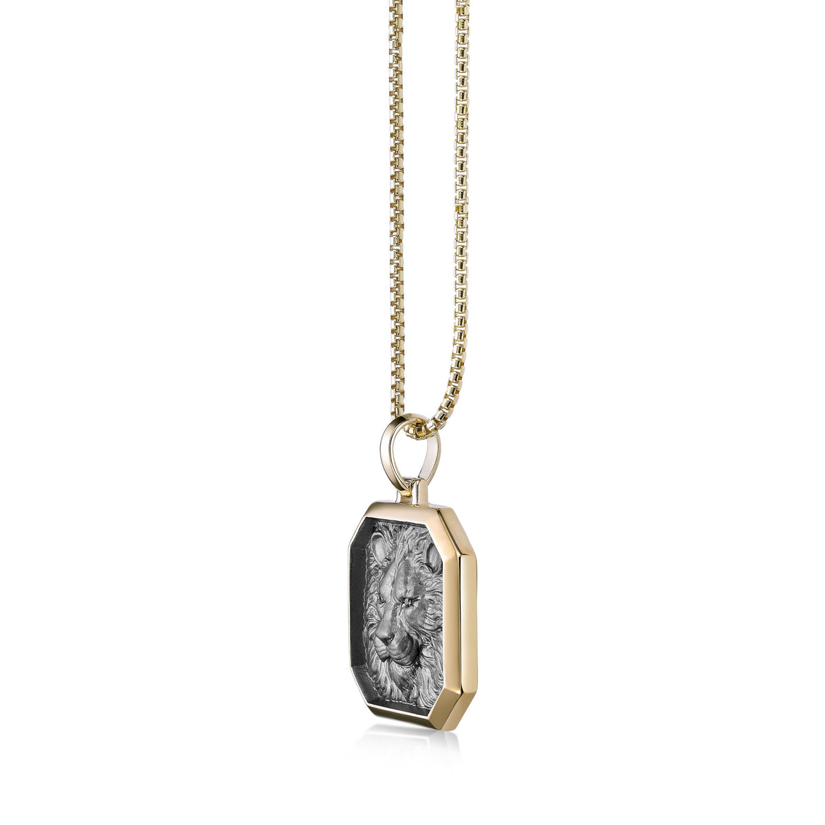 Lion's Head Medalion Pendant with 0.018 cttw Black Diamond in Yellow Gold Plated Sterling Silver, 24"