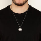 Reversible Black Onyx and Howlite Medalion Pendant in Sterling Silver, 24"