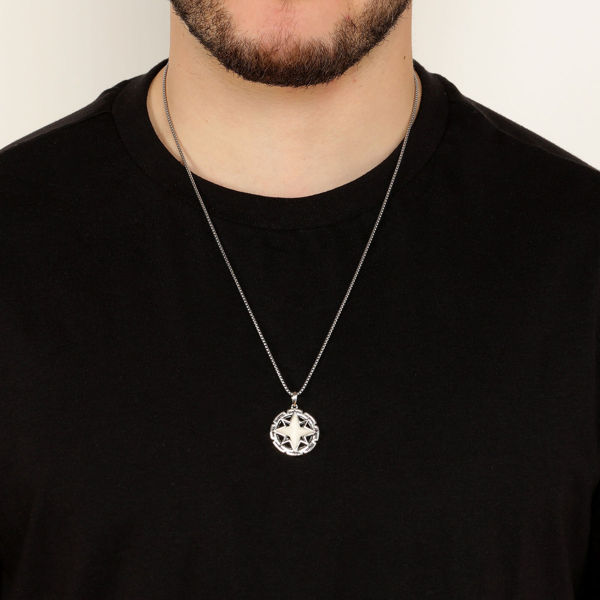 Reversible Black Onyx and Howlite Medalion Pendant in Sterling Silver, 24"