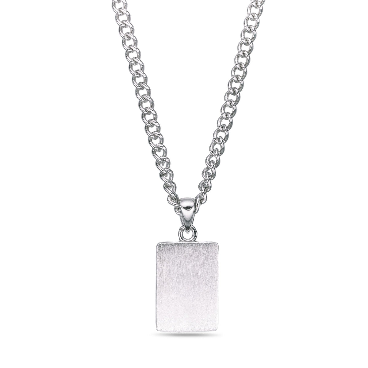 Black Agate Dog Tag Pendant in Sterling Silver, 24"