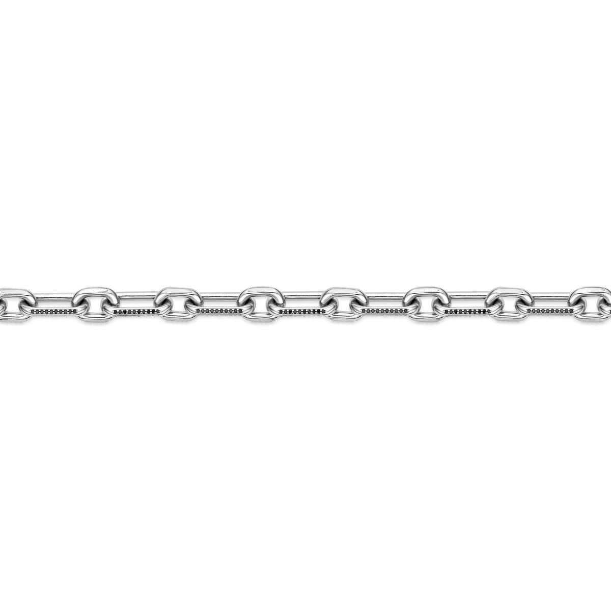 Paperclip Link Black Spinel Bracelet in Sterlin Silver, 8.5"