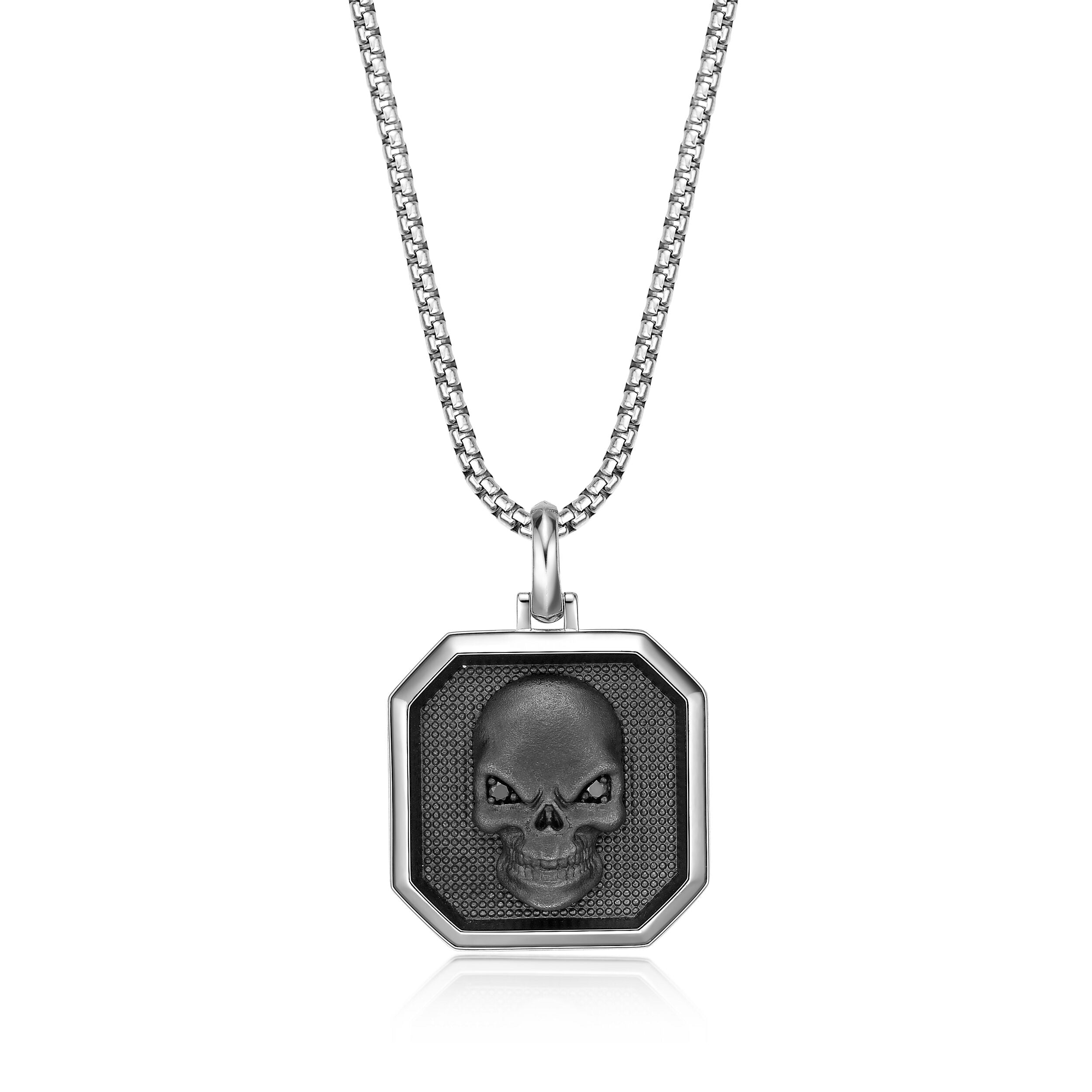 Sterling Silver Black Diamond Skull Pendant