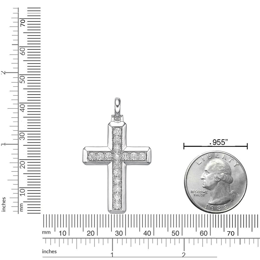 Sterling Silver Lab-Grown Diamond Outline Cross Pendant