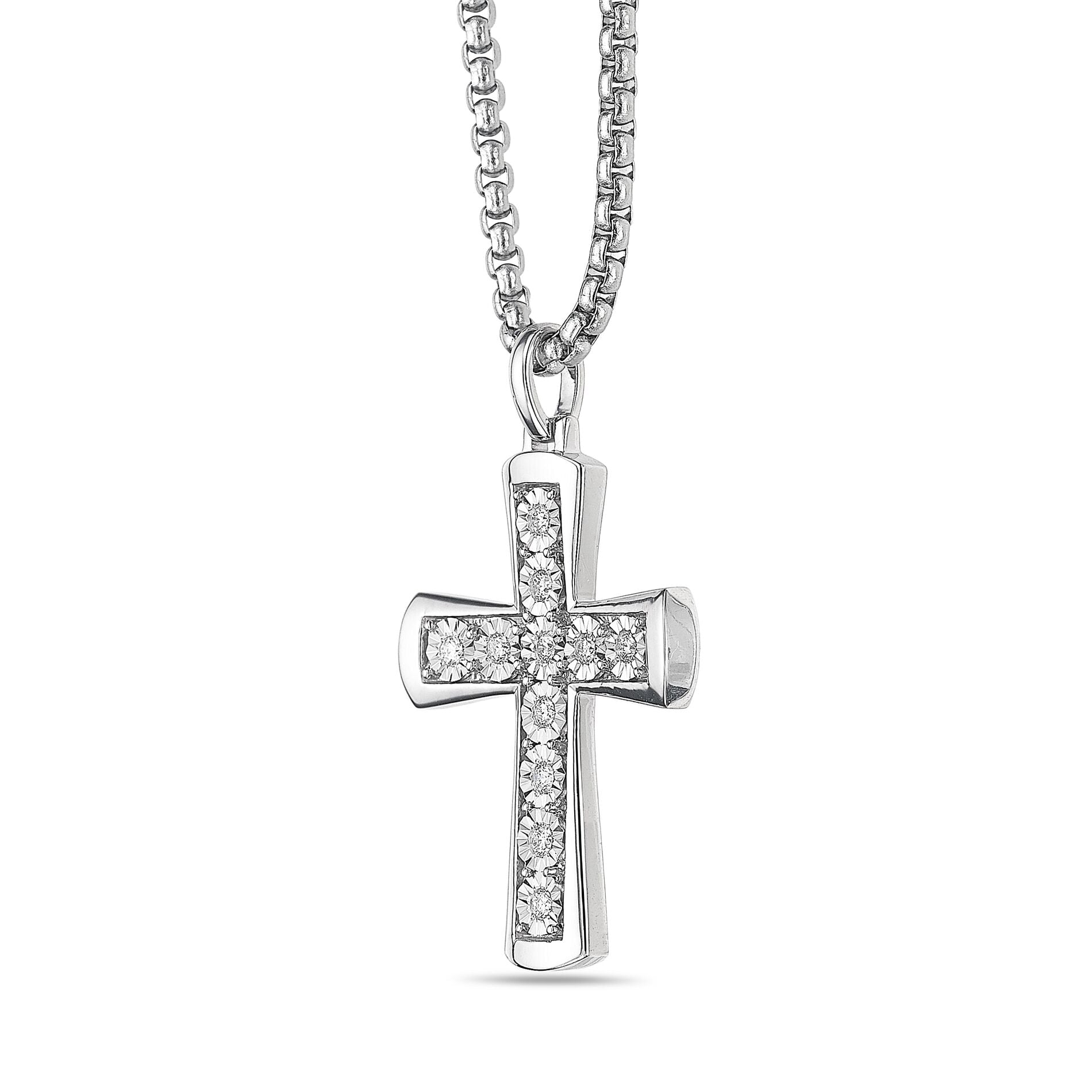 Sterling Silver Lab-Grown Diamond Flared Cross Pendant