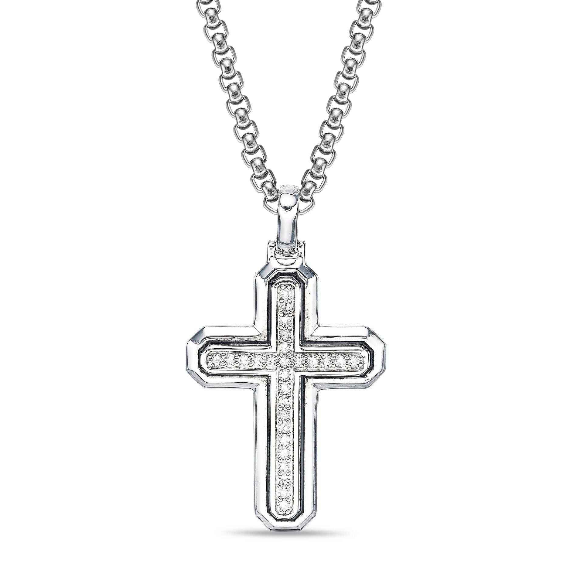 Sterling Silver Lab-Grown Diamond Framed Cross Pendant