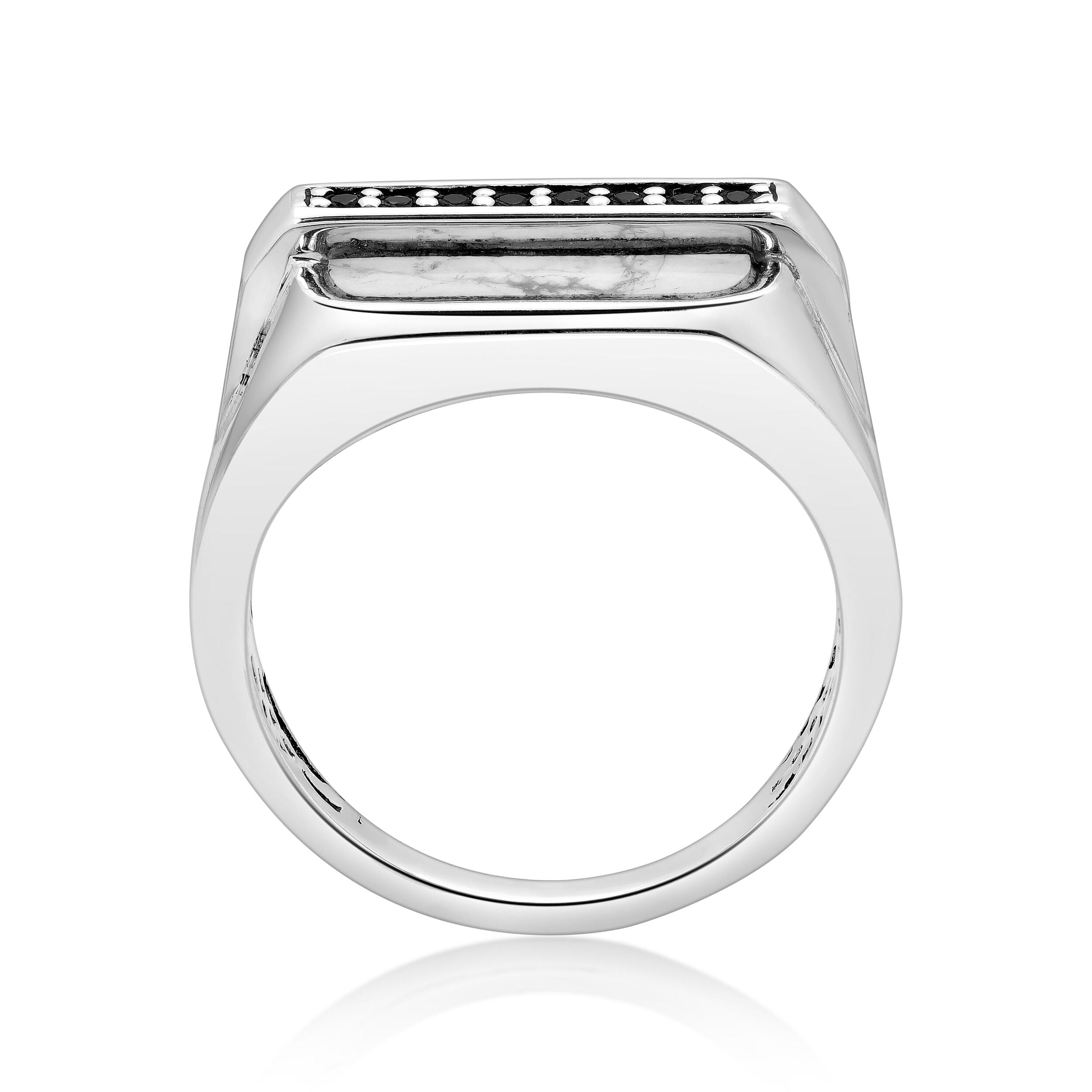 Sterling Silver Black Onyx Ring, Geometric Accents