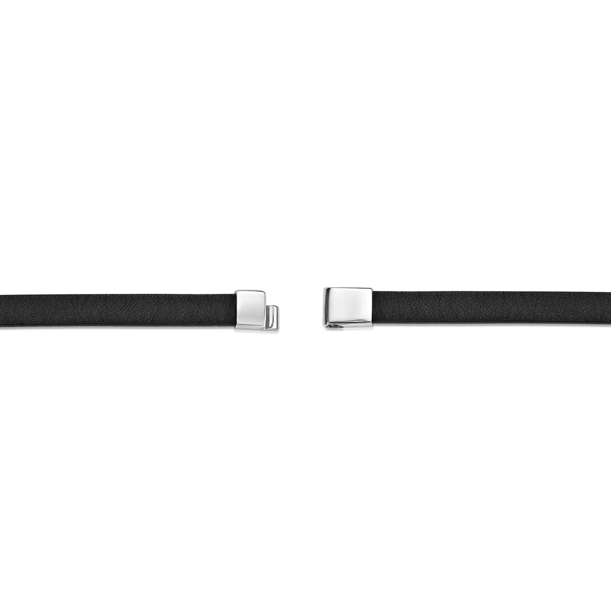 Black Leather Bracelet with Black Agate Bar in Sterling Silver, 8.5"