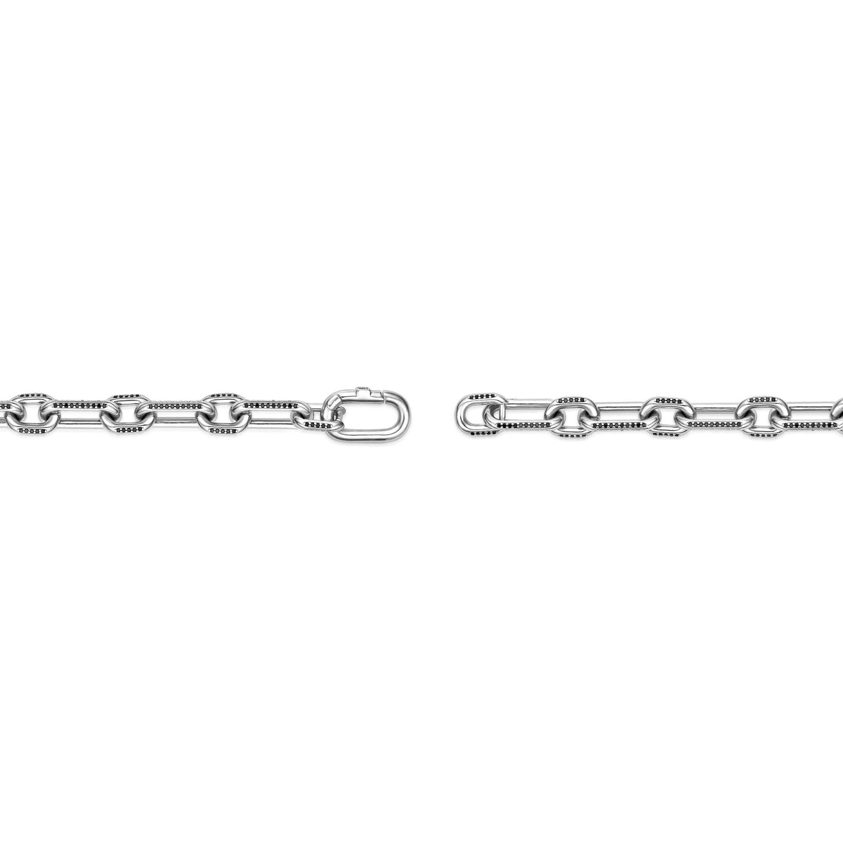 Black Spinel Paperclip Link Bracelet with Caribiner Hook in Sterling Silver, 8.5"