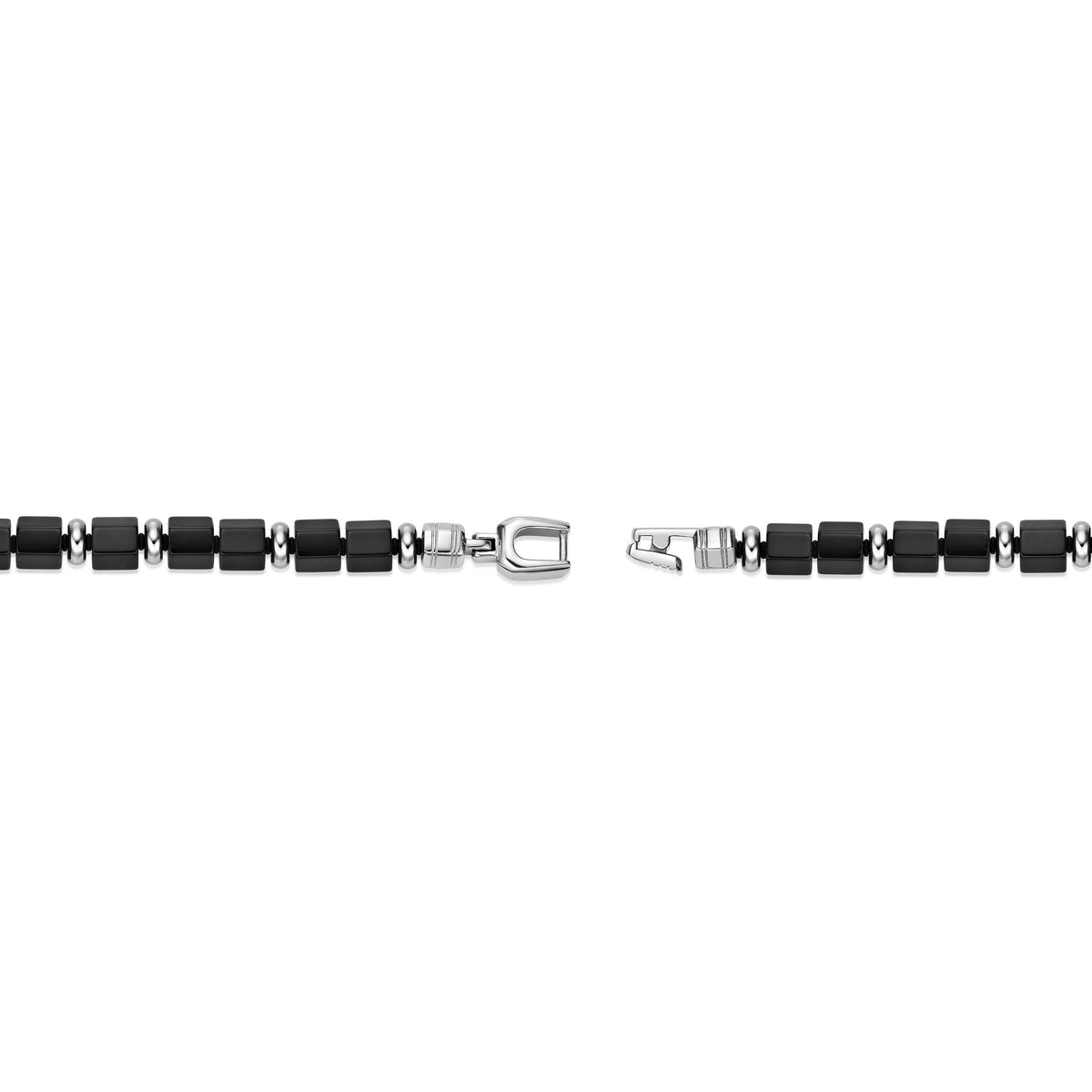 Black Agate Hexagon Chunky Beaded Bracelet in Sterling Silver, 8"