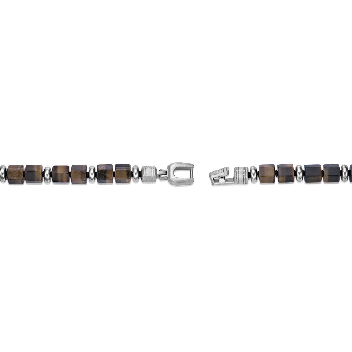 Tiger Eye Hexagon Chunky Beaded Bracelet in Sterling Silver, 8"
