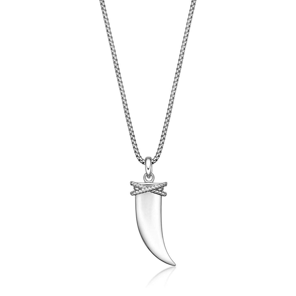 Black Spinel Fang Pendant in Sterling Silver, 24"