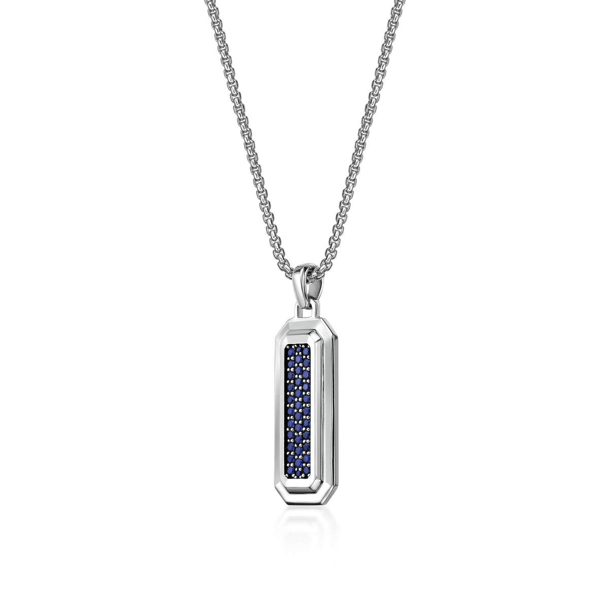 Reversible Lapis Lazuli and Created Sapphire Dog Tag Pendant in Sterling Silver, 24"