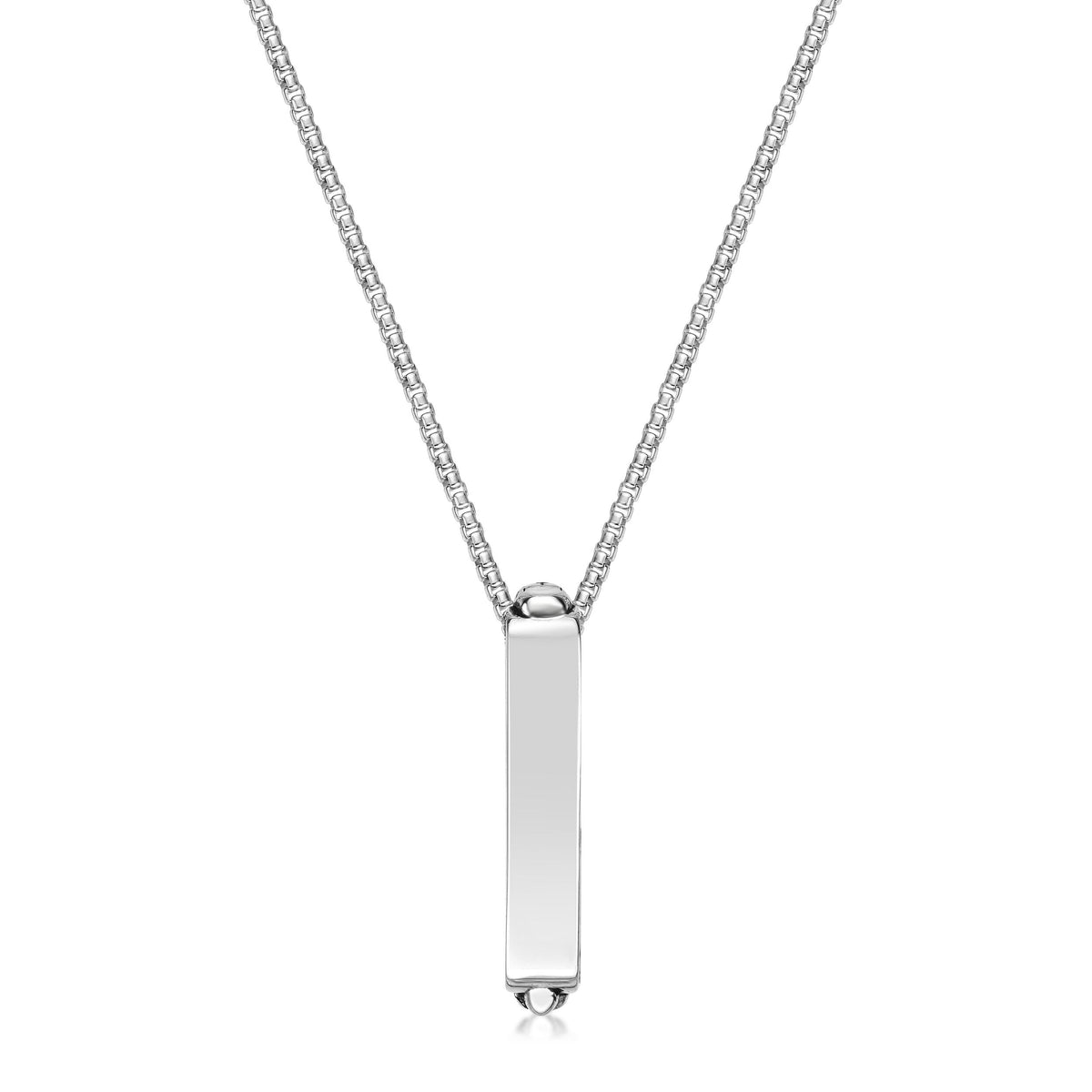 Vertical Bar Skull Pendant in Sterling Silver and Black Agate, 24"