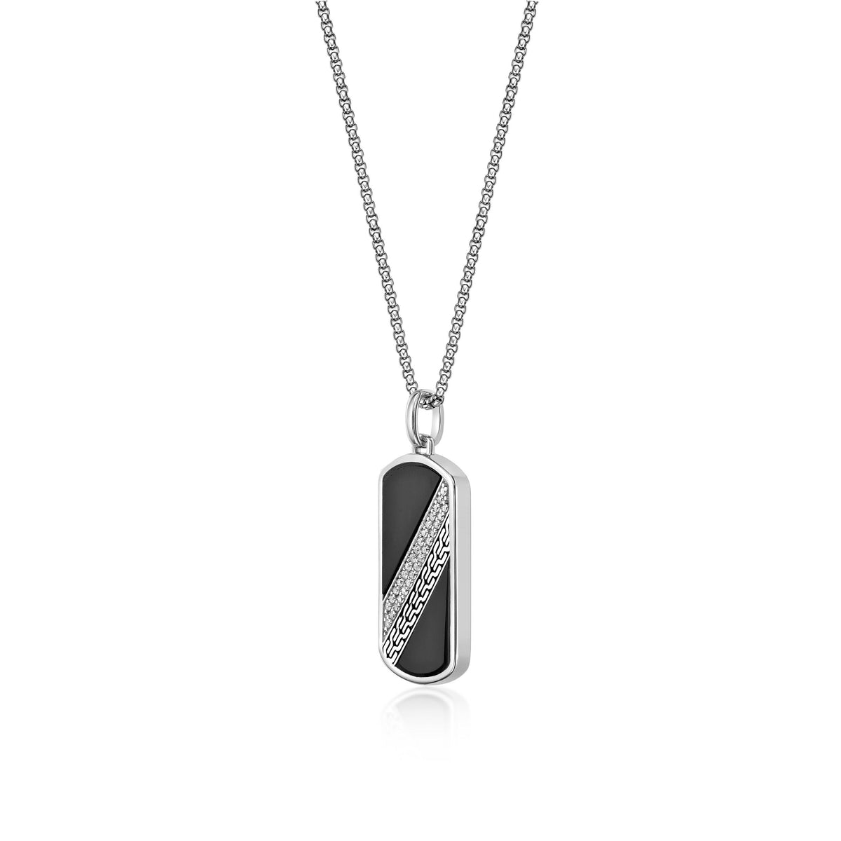 Black Onyx Dog Tag Pendant with 0.25 Natural Diamond cttw in Sterling Silver, 24"