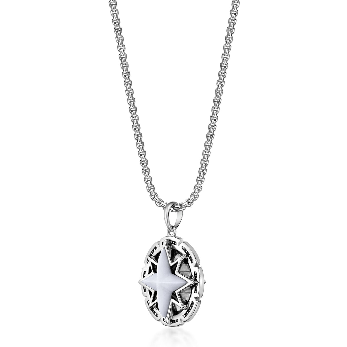 Reversible Black Onyx and Howlite Medalion Pendant in Sterling Silver, 24"