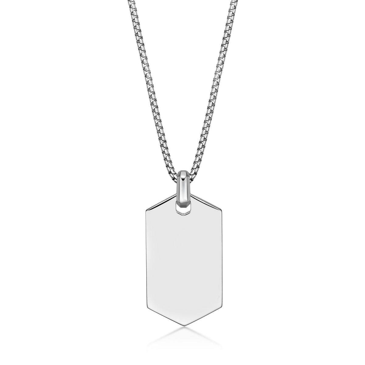 Chevron Black Onyx Dog Tag Pendant in Sterling Silver, 24"