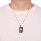 Lion's Head Dog Tag Pendant with 0.018 cttw Black Diamonds in Yellow Gold Plated Sterling Silver, 24"