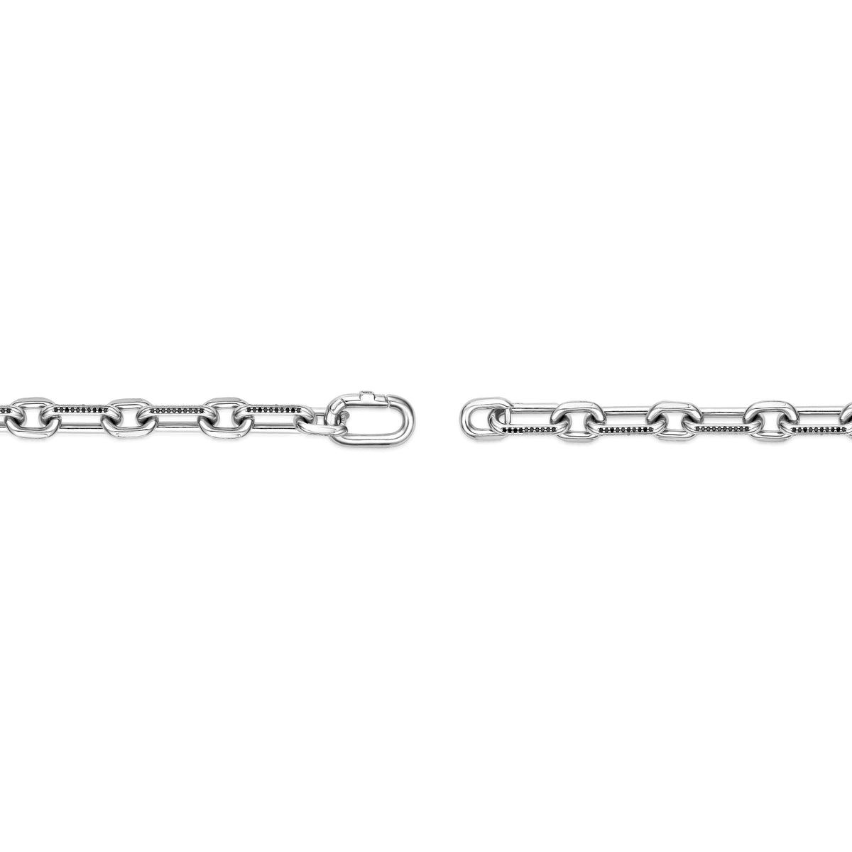 Paperclip Link Black Spinel Bracelet in Sterlin Silver, 8.5"