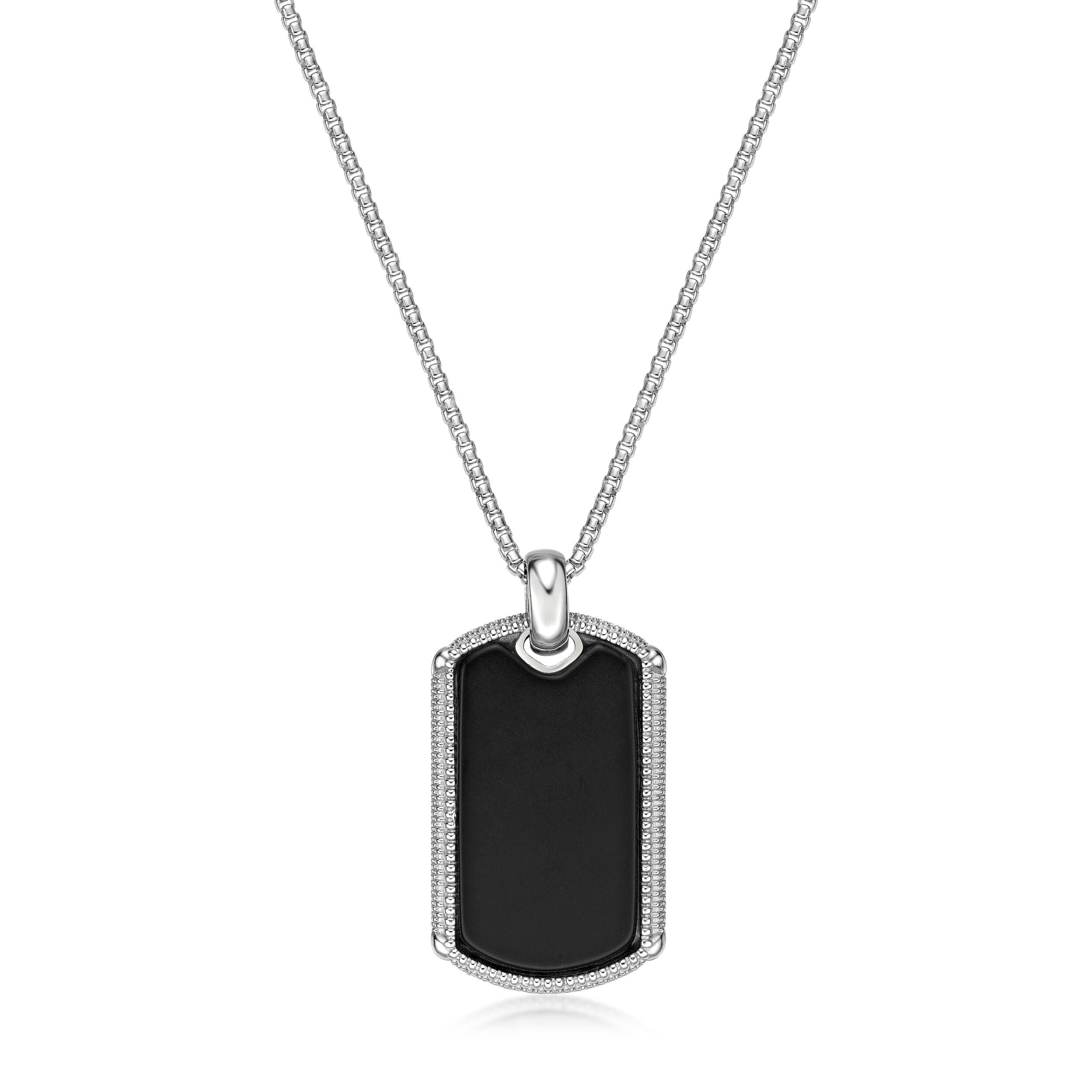 Sterling Silver Black Agate Dog Tag