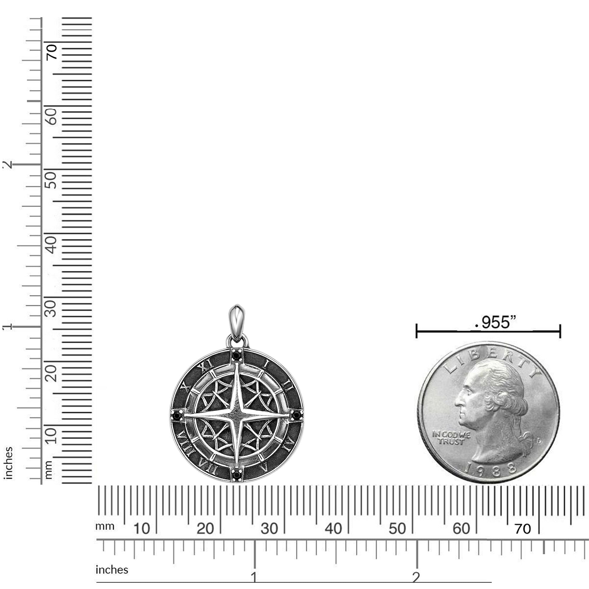 Sterling Silver Black Spinel Compass Pendant