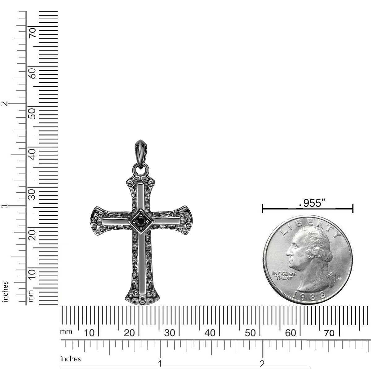 Sterling Silver Black Spinel Cross Pendant