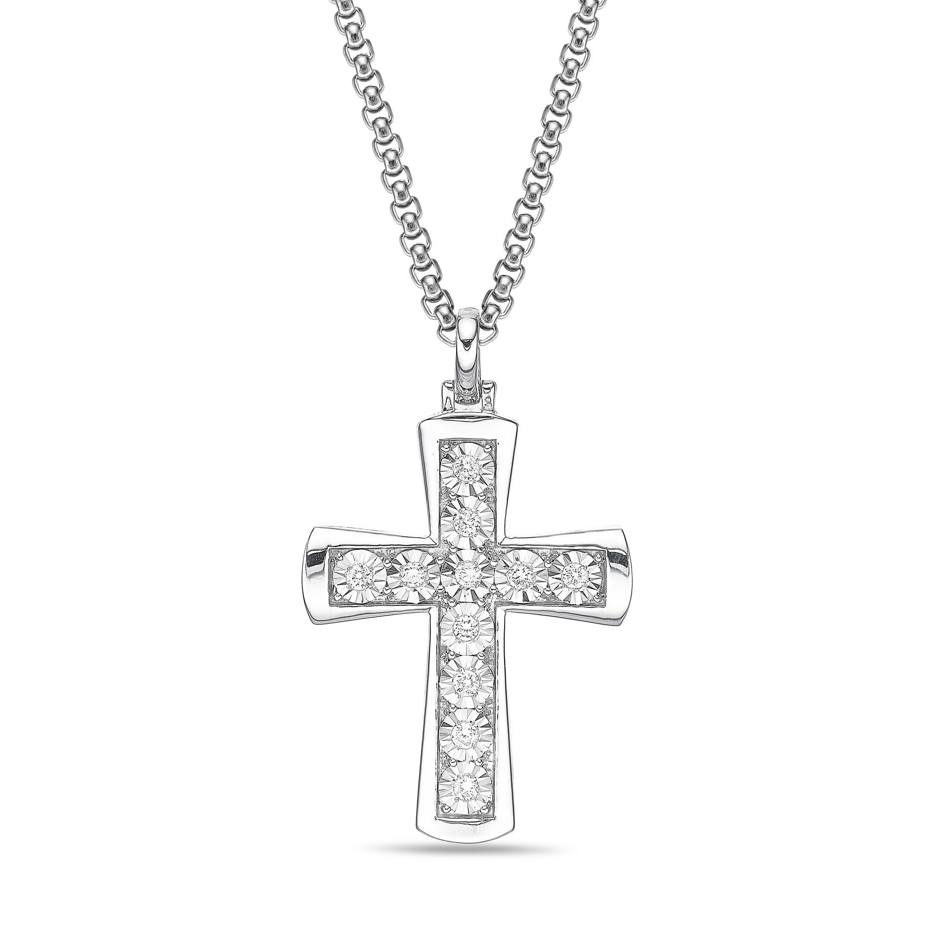 Sterling Silver Lab-Grown Diamond Flared Cross Pendant