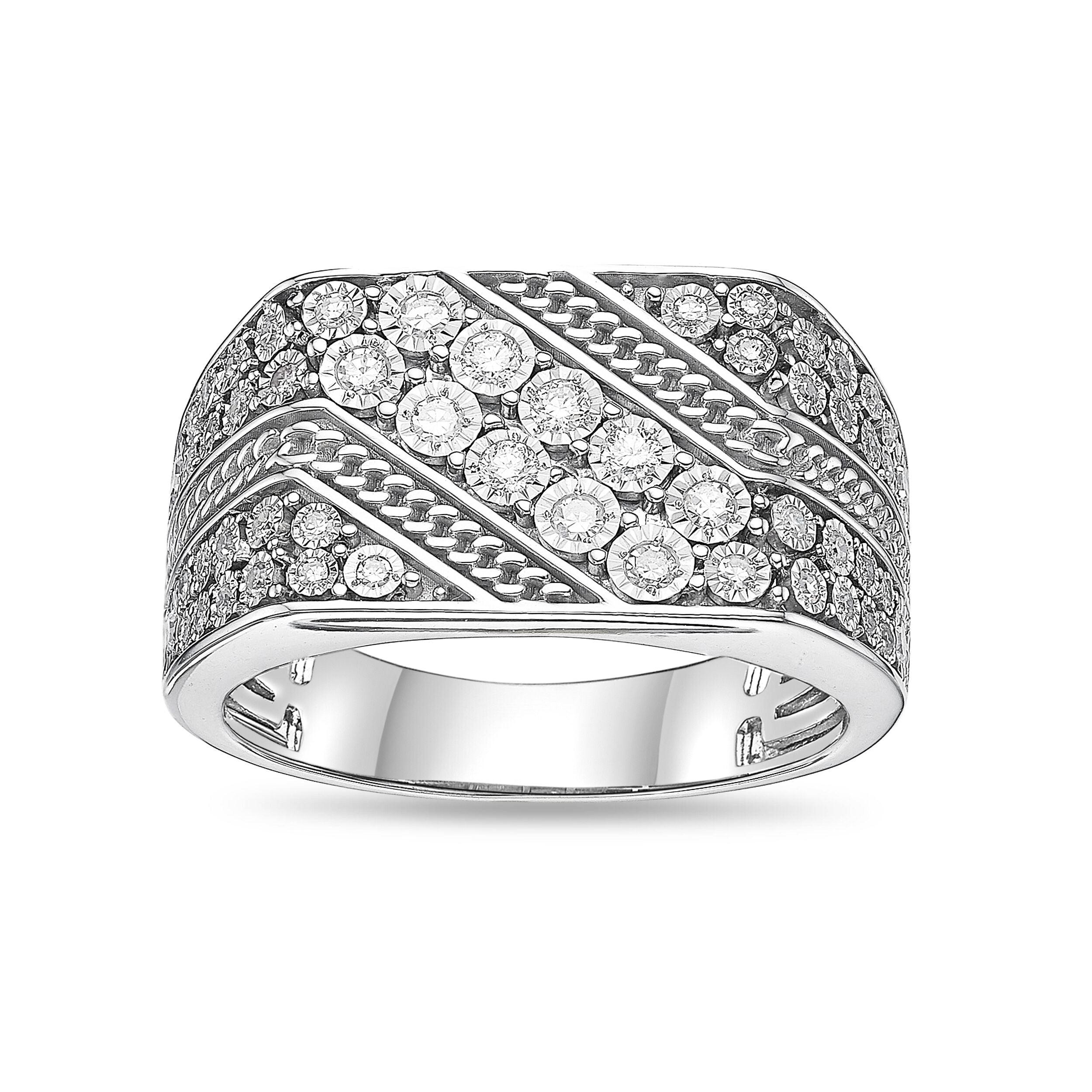 Sterling Silver Lab-Grown Diamond Diagonal Row Ring