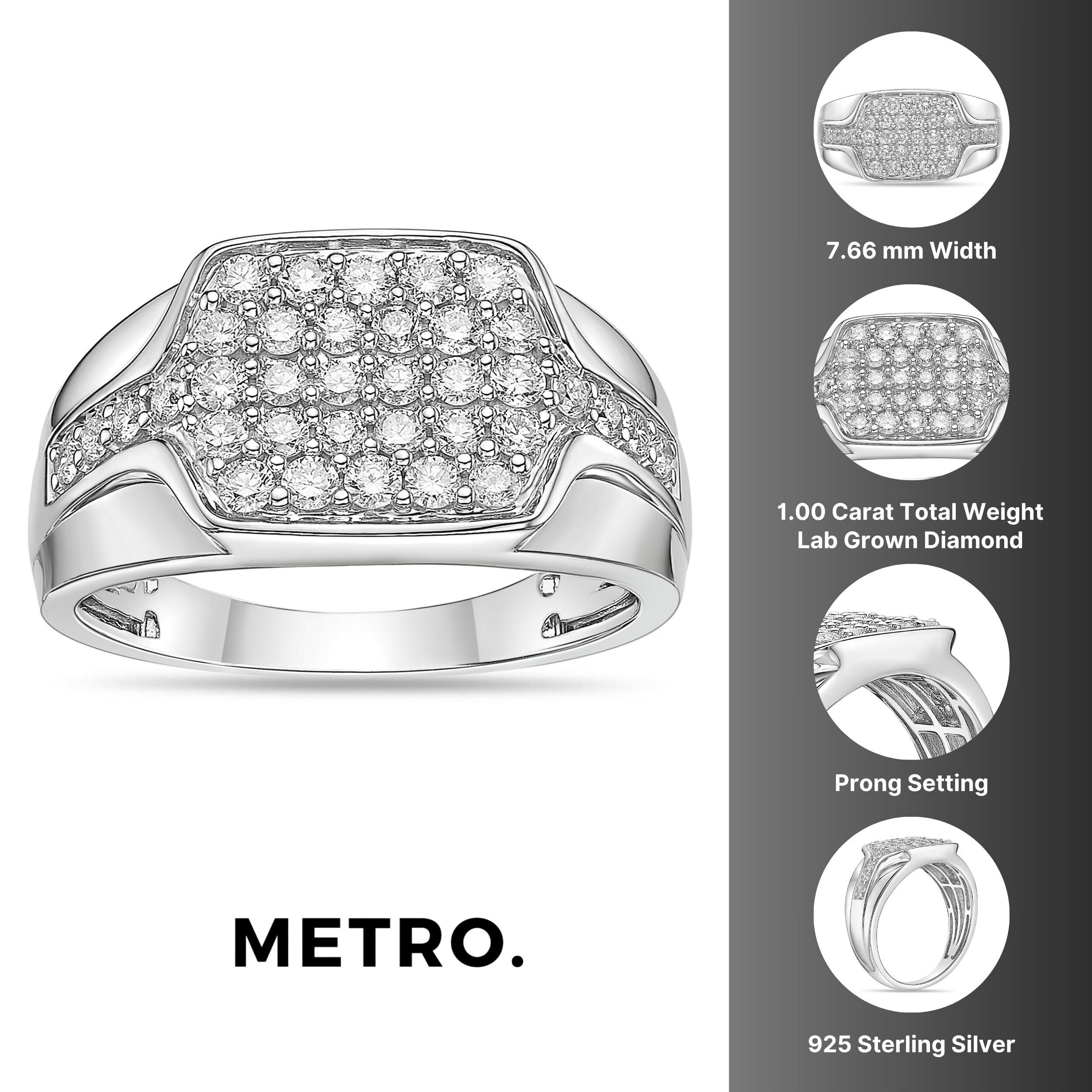Sterling Silver Lab-Grown Diamond Cushion Cluster Ring