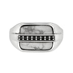 Sterling Silver Black Onyx Ring, Geometric Accents