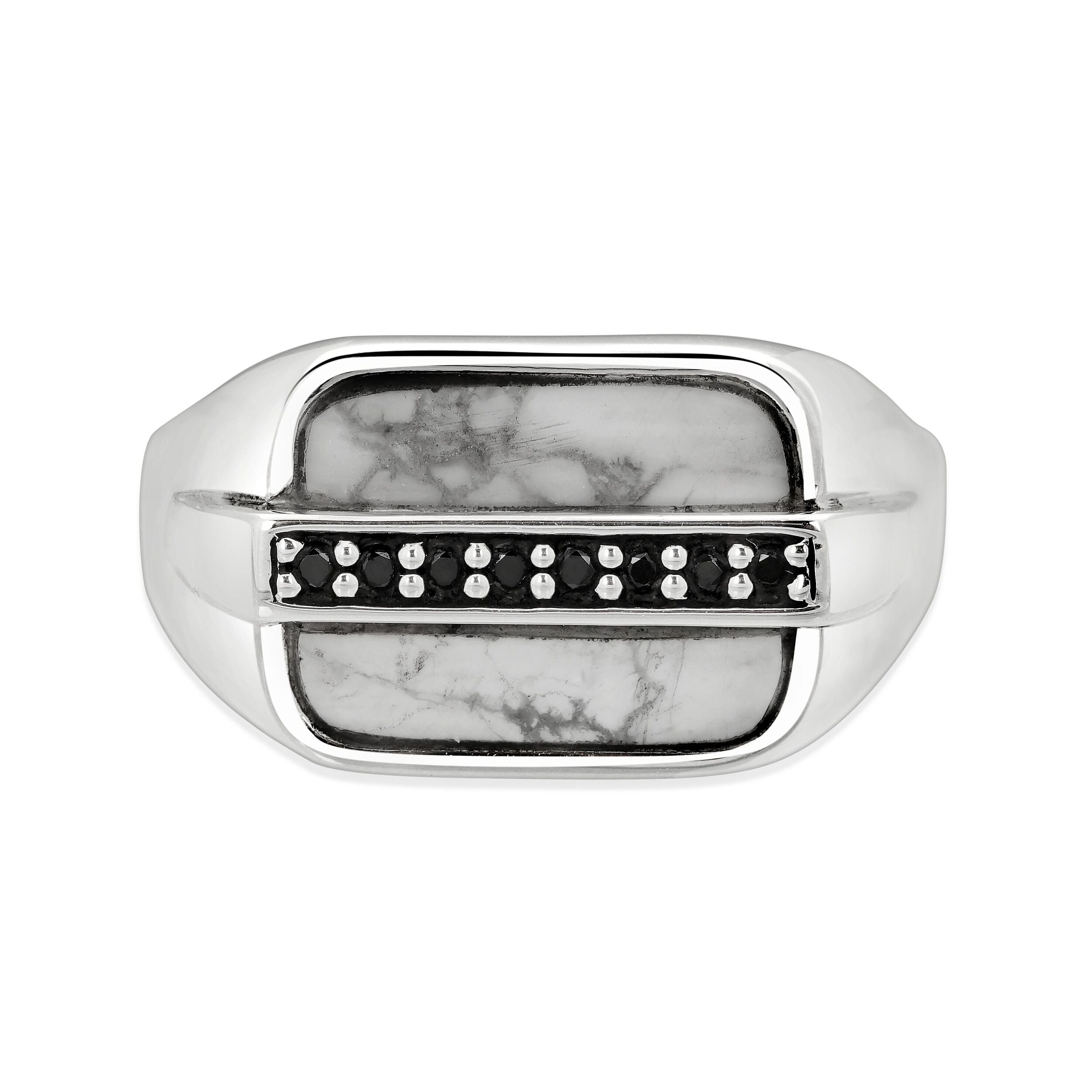 Sterling Silver Black Onyx Ring, Geometric Accents