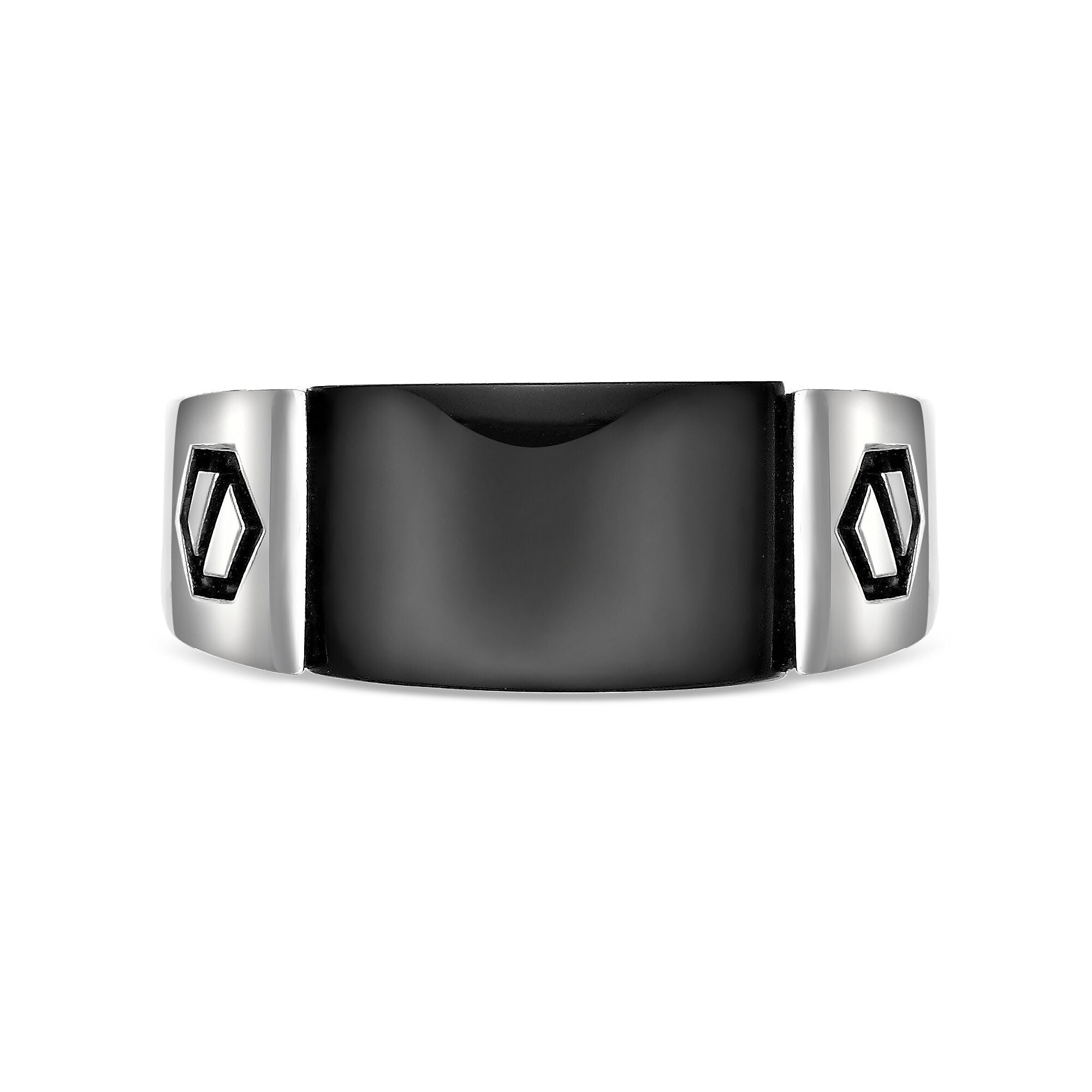 Sterling Silver Black Onyx Ring, Geometric Accents