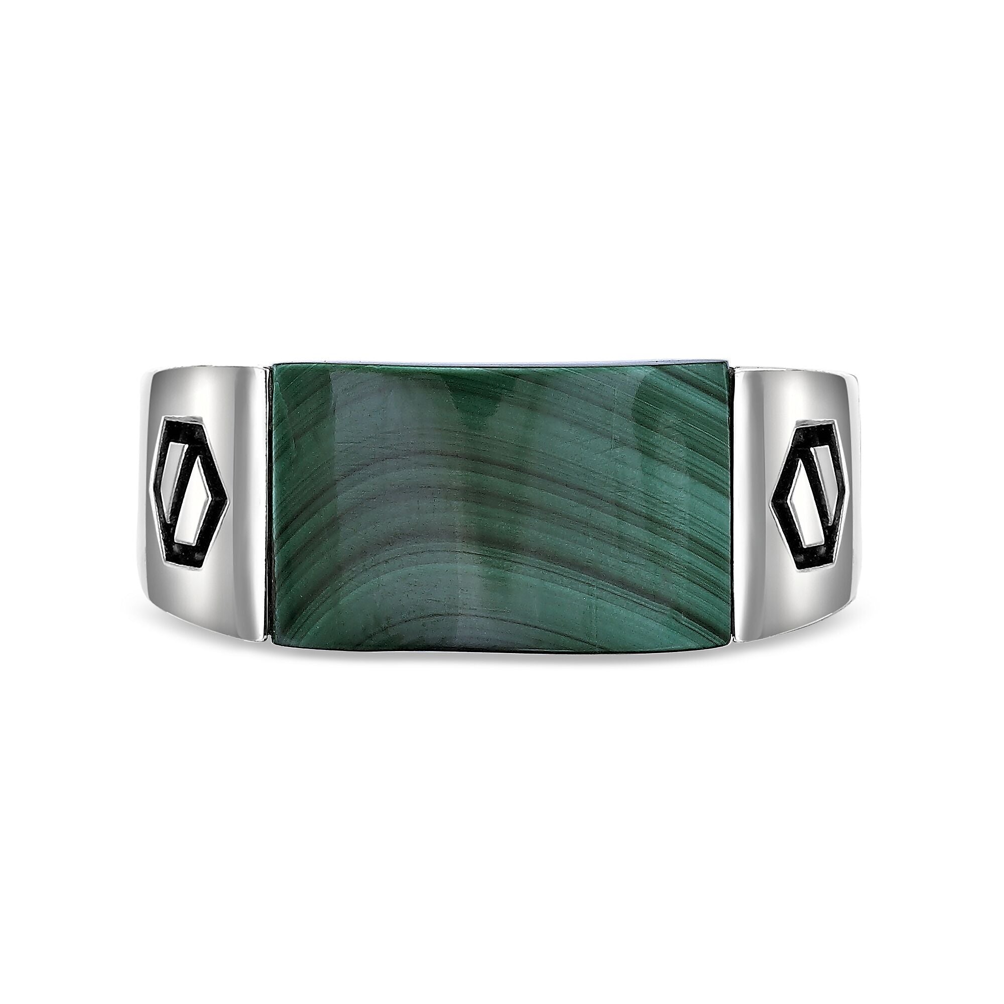 Sterling Silver Malachite Ring, Black Accent Inlay