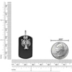 Tigetr's Head Black Agate Dog Tag Pendant in Sterling Silver, 24"