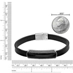 Black Leather Bracelet with Black Agate Bar in Sterling Silver, 8.5"