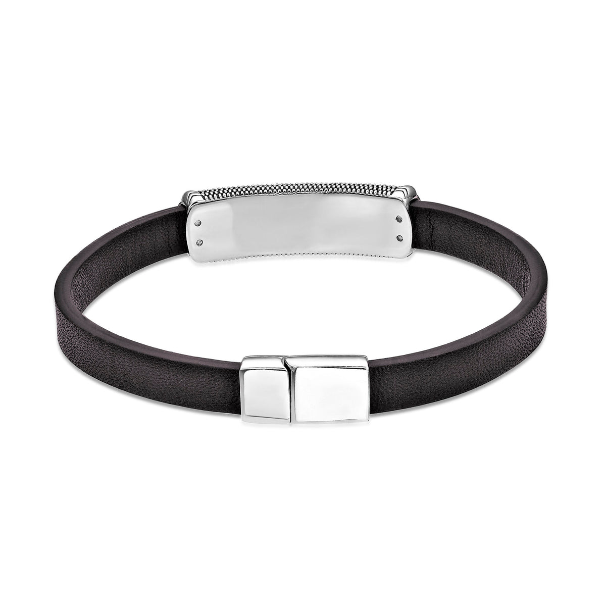 Brown Leather Bracelet with Tiger Eye Bar in Sterling Silver, 8.5"
