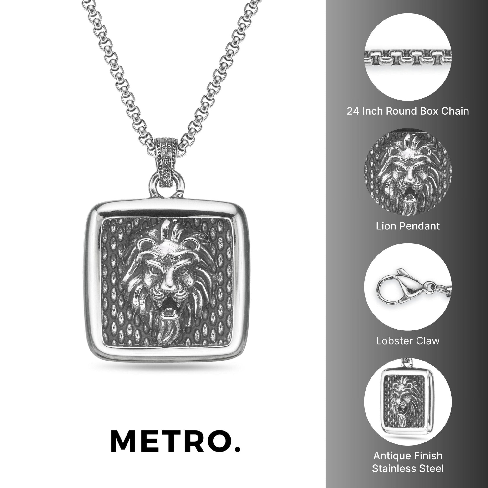 Lion's Head Square Medallion Pendant 