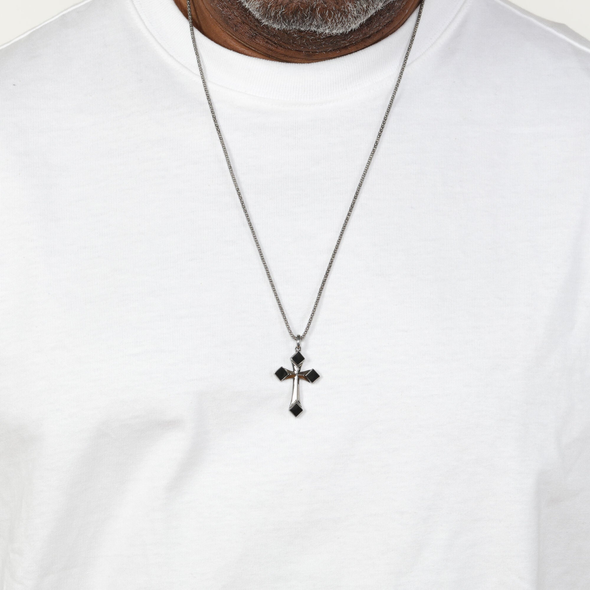 Sterling Silver Black Onyx Cross Pendant