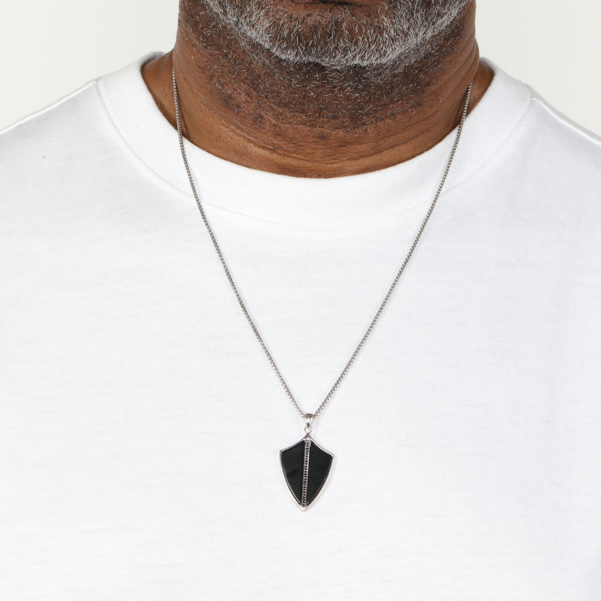 Sterling Silver Black Agate Sheild Pendant