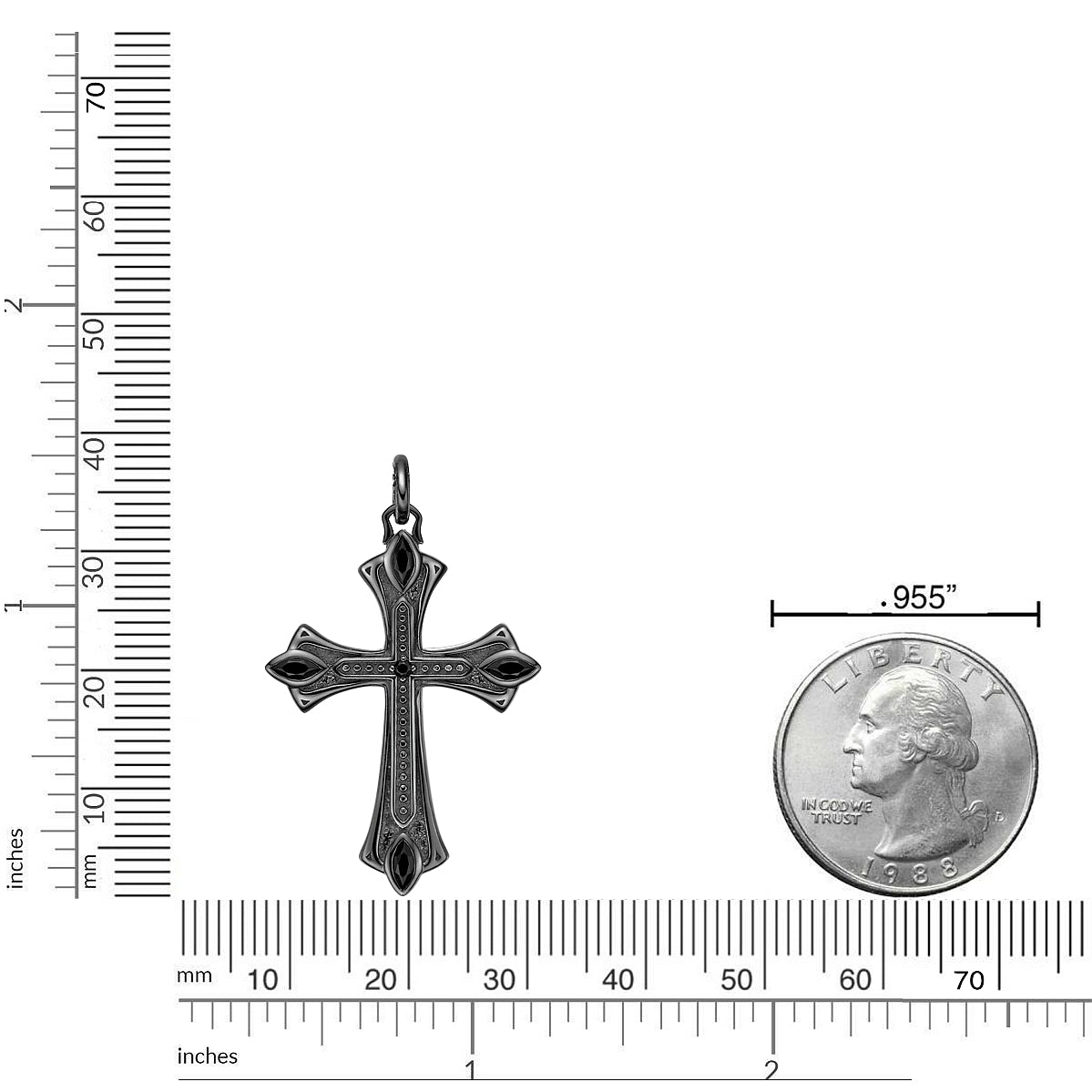 Sterling Silver Black Spinel Cross Pendant