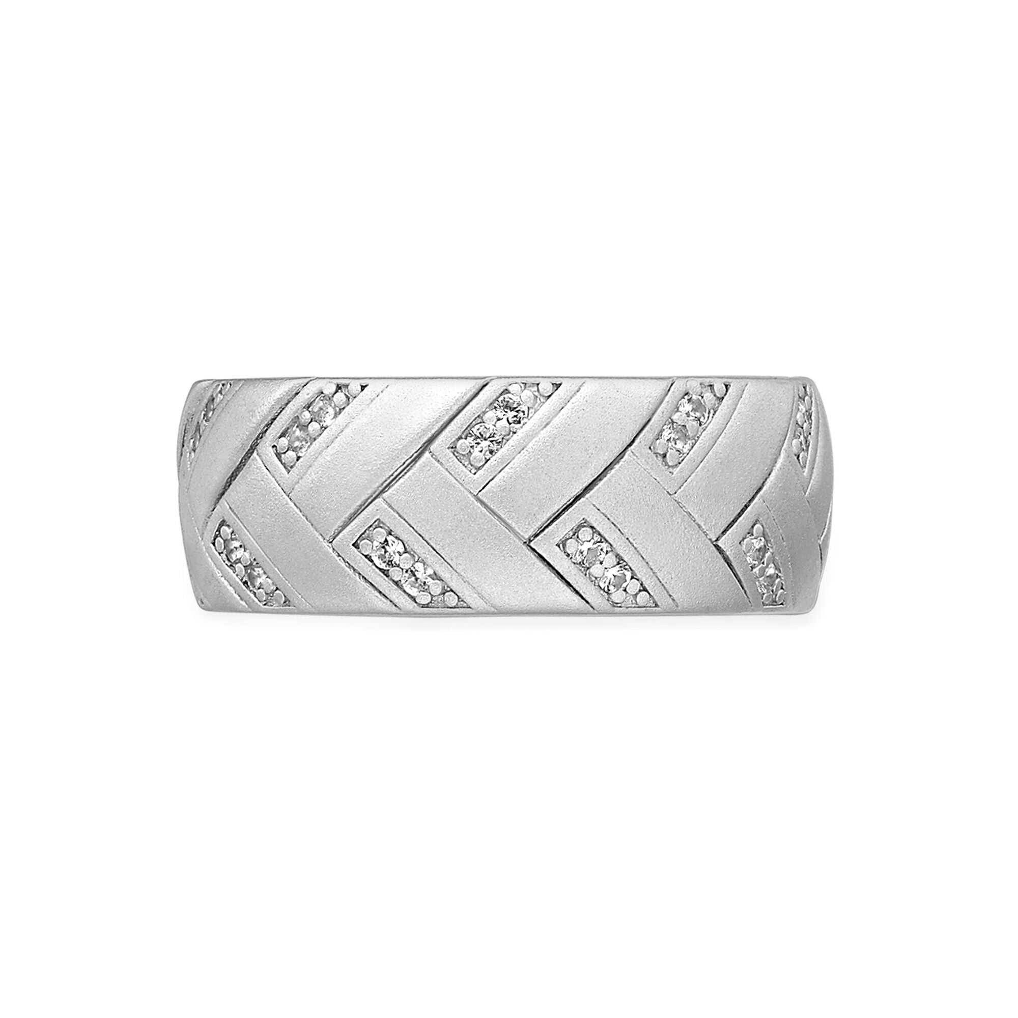 Sterling Silver Created White Sapphire Chevron Ring