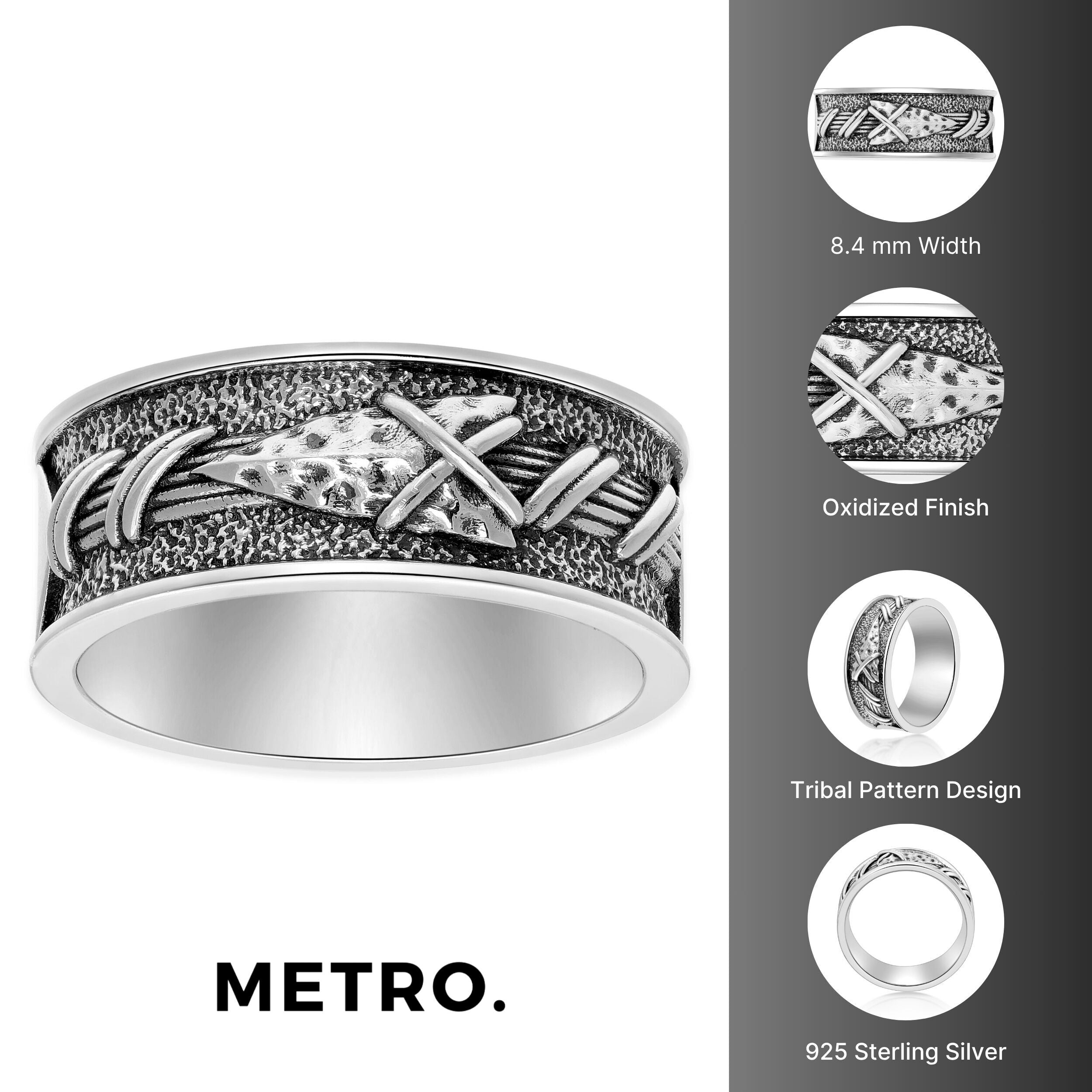 Oxidized Sterling Silver Arrow Band Ring