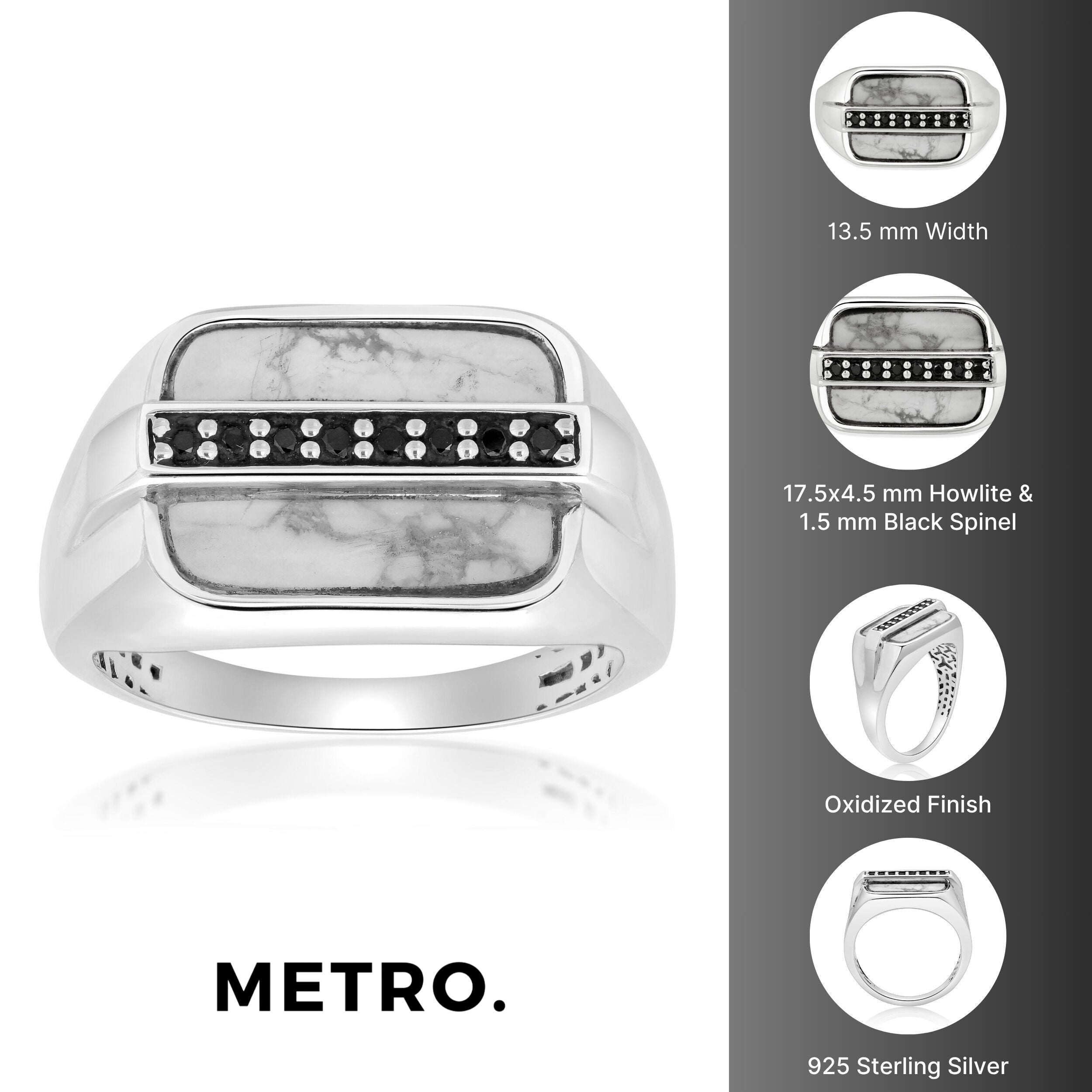 Sterling Silver Black Onyx Ring, Geometric Accents
