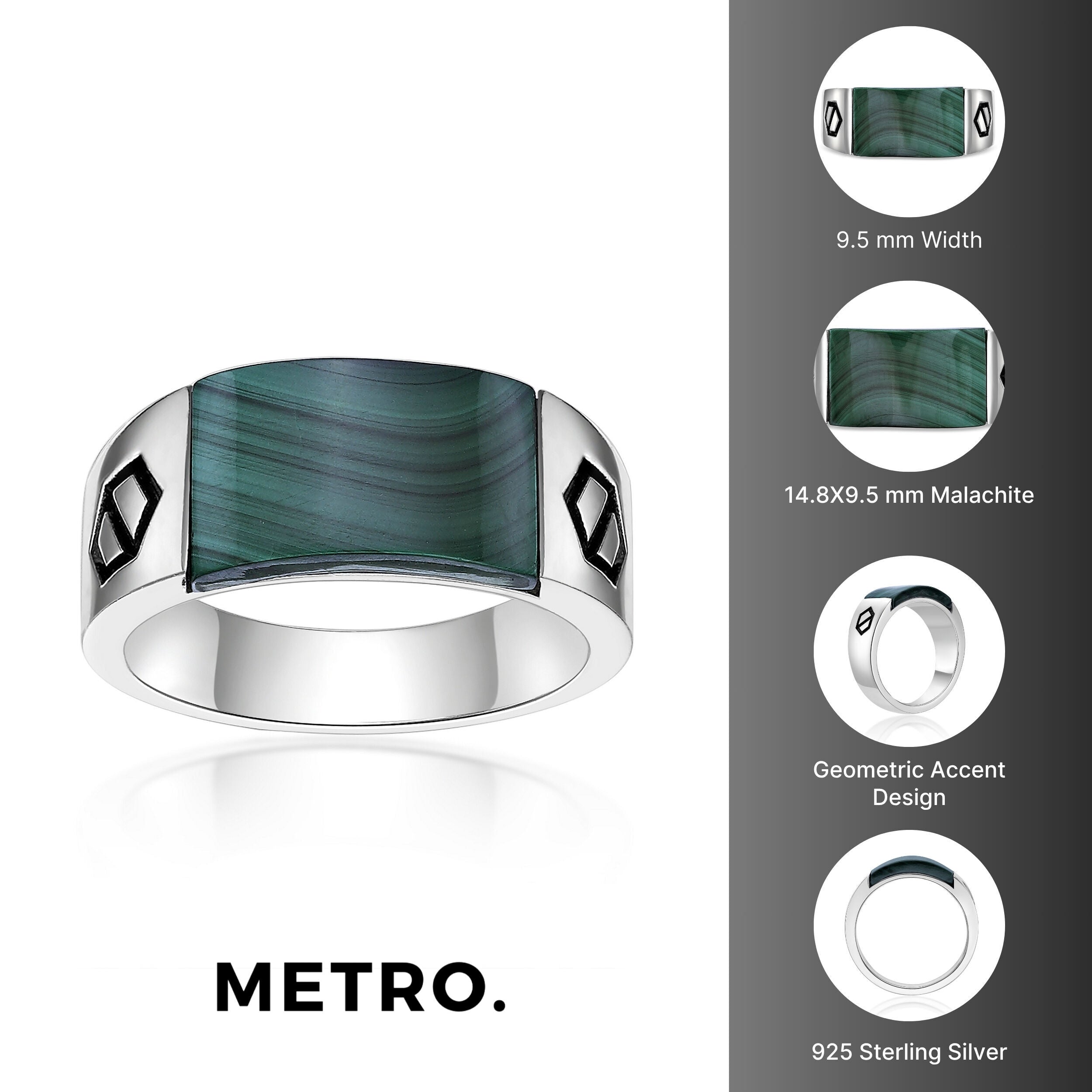Sterling Silver Malachite Ring, Black Accent Inlay