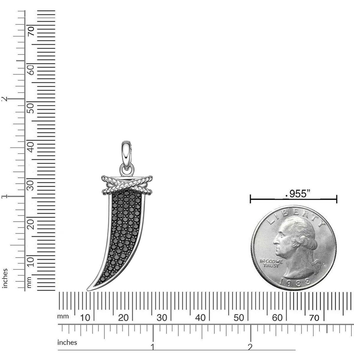 0.50 cttw Black Diamond Fang Pendant in Sterling Silver, 24"