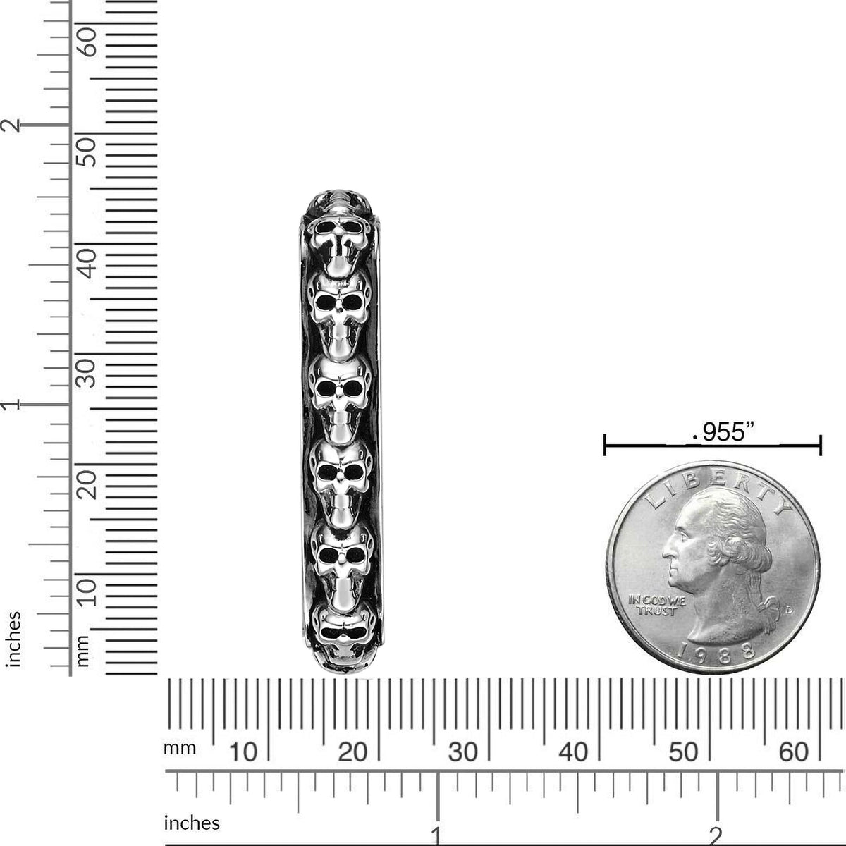 Vertical Bar Skull Pendant in Sterling Silver and Black Agate, 24"